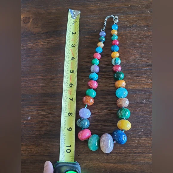 Vintage LUC 925 Sterling Silver Hardware Polished Stone Beaded Necklace - Picture 11 of 12